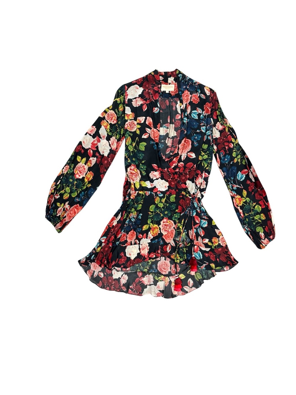 $400 Rococo Sand floral tie waist wrap mini dress S - Picture 5 of 9